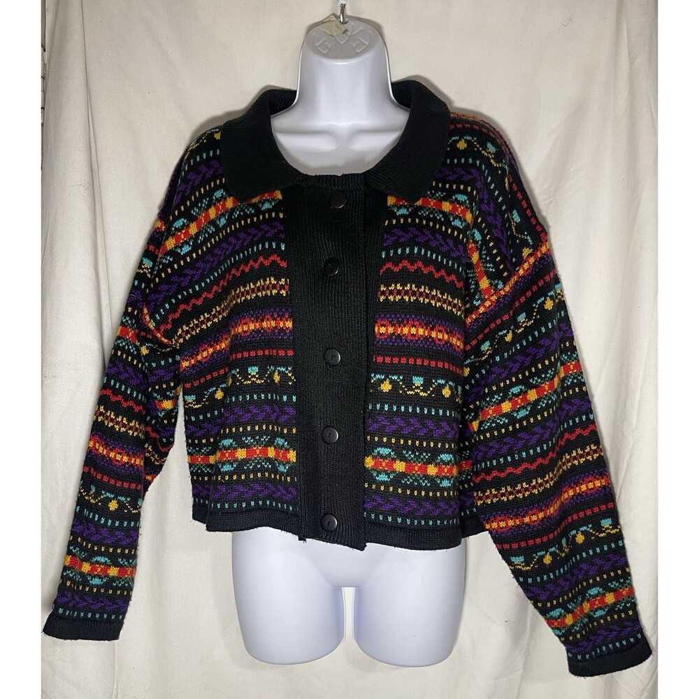 Vintage Back to Back Richwill's Knit Cardigan Sweater Small 80s 90s Aztec Fair
